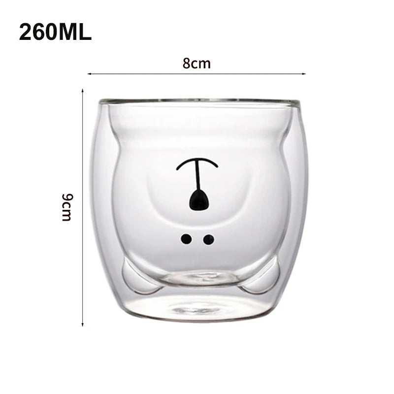Creative Cute Bear Double-Layer Coffee Mug Double Glass Cup Carton Animal Milk Glass Lady Cute Cat Duck Dog Gift Christmas Gift