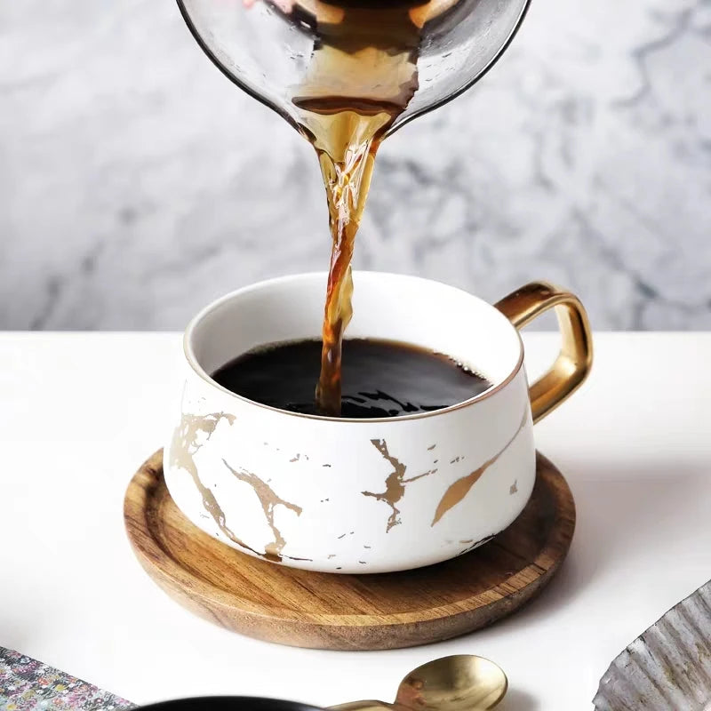 Luxury Nordic Marble Ceramic Coffee Cups Condensed Coffee Mugs Cafe Tea Breakfast Milk Cups Saucer Suit with Dish Spoon Set Ins