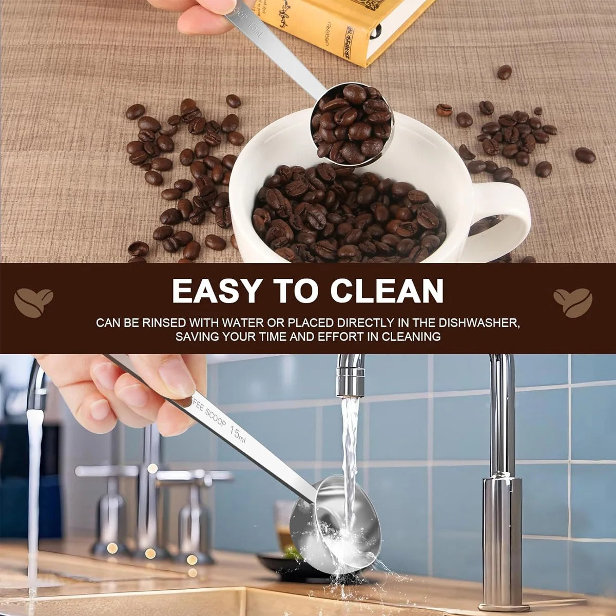 Stainless Steel Coffee Scoop, Tablespoon Measuring Spoon Long Handle Coffee Spoon for Kitchen Cafe Making