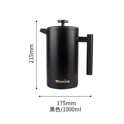 1L Vacuum Double Wall Stainless Steel French Press Coffee Maker Cafe Pot Kitchen Accessories Teapot Free Shipping Cafe Machine