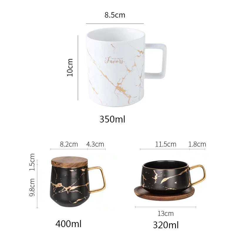 Luxury Nordic Marble Ceramic Coffee Cups Condensed Coffee Mugs Cafe Tea Breakfast Milk Cups Saucer Suit with Dish Spoon Set Ins