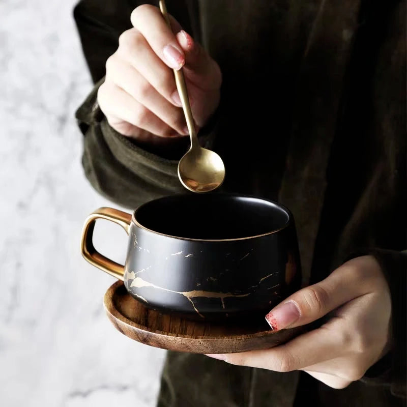 Luxury Nordic Marble Ceramic Coffee Cups Condensed Coffee Mugs Cafe Tea Breakfast Milk Cups Saucer Suit with Dish Spoon Set Ins