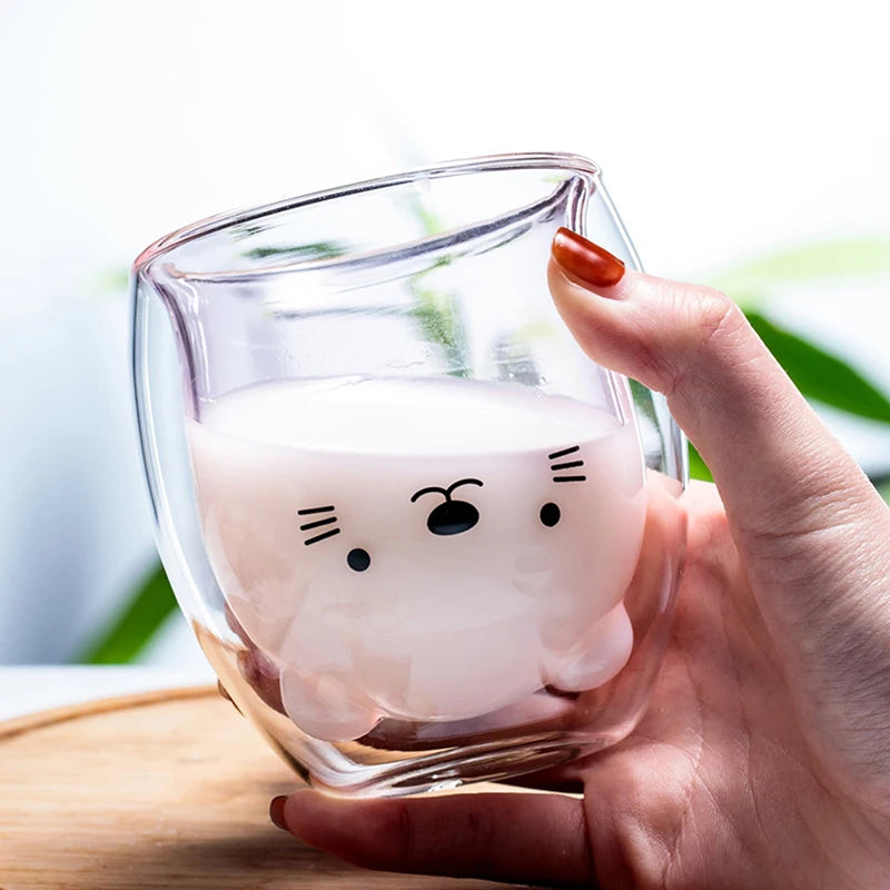 Creative Cute Bear Double-Layer Coffee Mug Double Glass Cup Carton Animal Milk Glass Lady Cute Cat Duck Dog Gift Christmas Gift