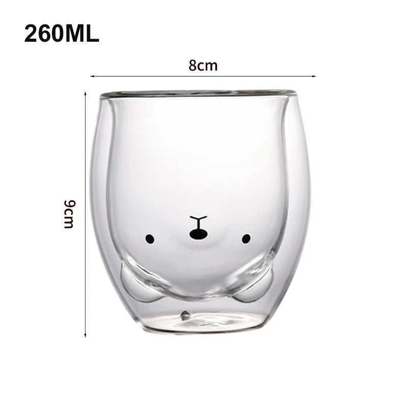 Creative Cute Bear Double-Layer Coffee Mug Double Glass Cup Carton Animal Milk Glass Lady Cute Cat Duck Dog Gift Christmas Gift