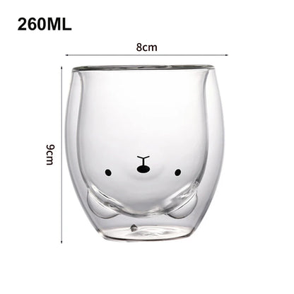Creative Cute Bear Double-Layer Coffee Mug Double Glass Cup Carton Animal Milk Glass Lady Cute Cat Duck Dog Gift Christmas Gift