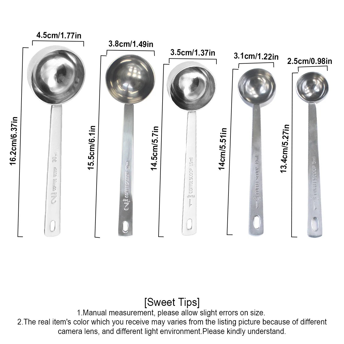 Stainless Steel Coffee Scoop, Tablespoon Measuring Spoon Long Handle Coffee Spoon for Kitchen Cafe Making