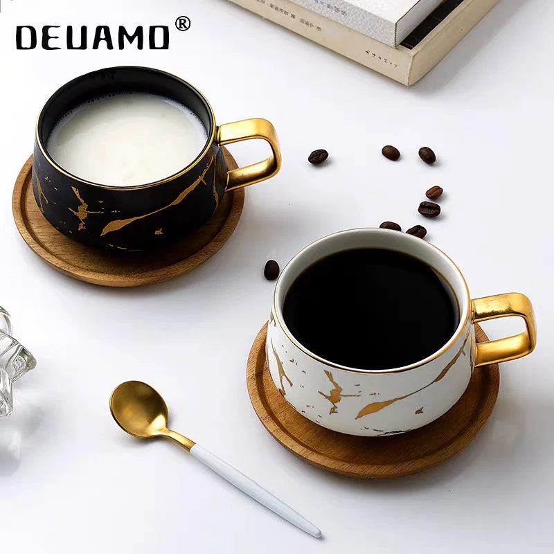 Luxury Nordic Marble Ceramic Coffee Cups Condensed Coffee Mugs Cafe Tea Breakfast Milk Cups Saucer Suit with Dish Spoon Set Ins
