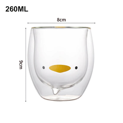 Creative Cute Bear Double-Layer Coffee Mug Double Glass Cup Carton Animal Milk Glass Lady Cute Cat Duck Dog Gift Christmas Gift